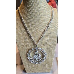 Vintage Sarah Coventry Swan Rhinestone Pendant Necklace – Blue Eye